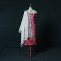 Hand Embroidered Batik Block Print Cotton 2pc Unstitched Dress Material Kurta Set with Jewellery Set 14