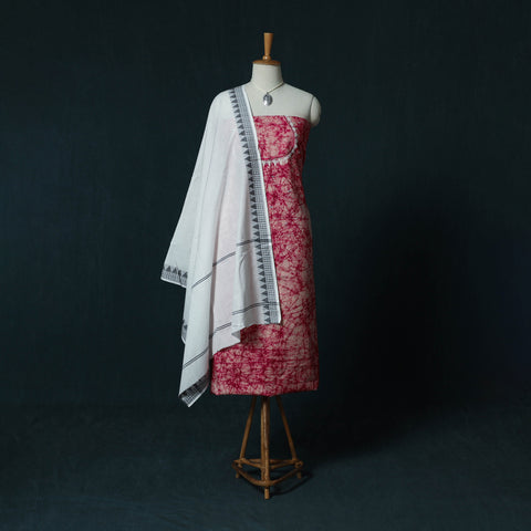 Hand Embroidered Batik Block Print Cotton 2pc Unstitched Dress Material Kurta Set with Jewellery Set 14