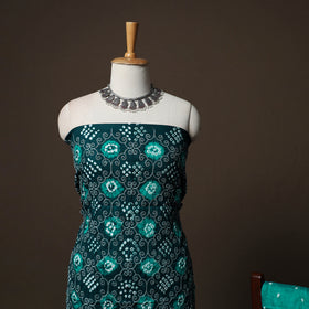 Green - Kutch Tie-Dye Cotton Satin 3pc Unstitched Bandhani Dress Material Suit Set 25