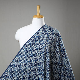 Blue Block Printed Cotton Indigo Dabu Bagru Fabric
