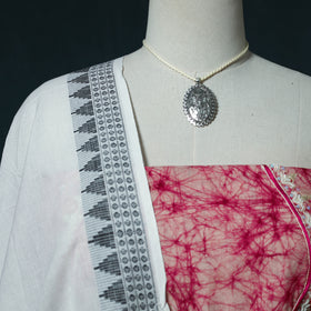 Hand Embroidered Batik Block Print Cotton 2pc Unstitched Dress Material Kurta Set with Jewellery Set 14