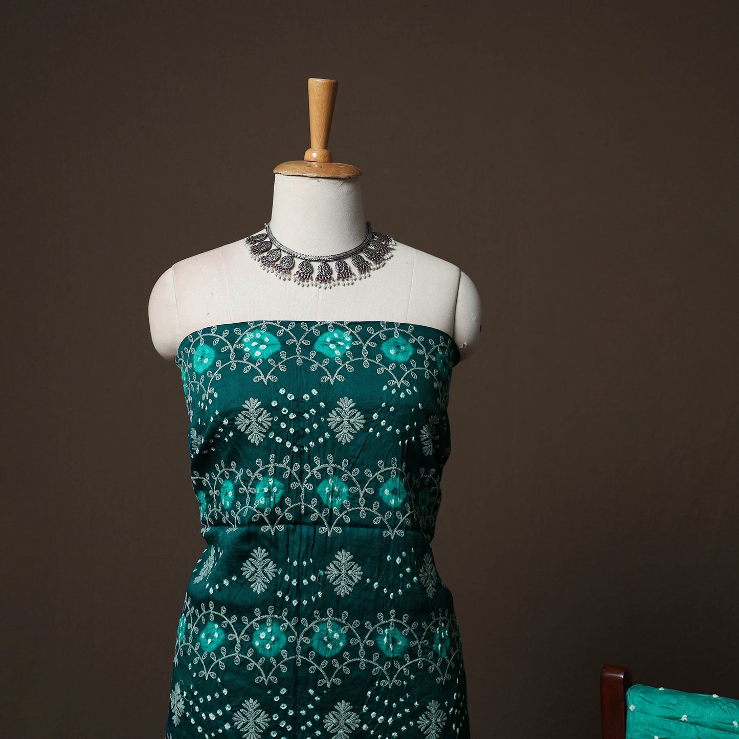 Green - Kutch Tie-Dye Cotton Satin 3pc Unstitched Bandhani Dress Material Suit Set 26