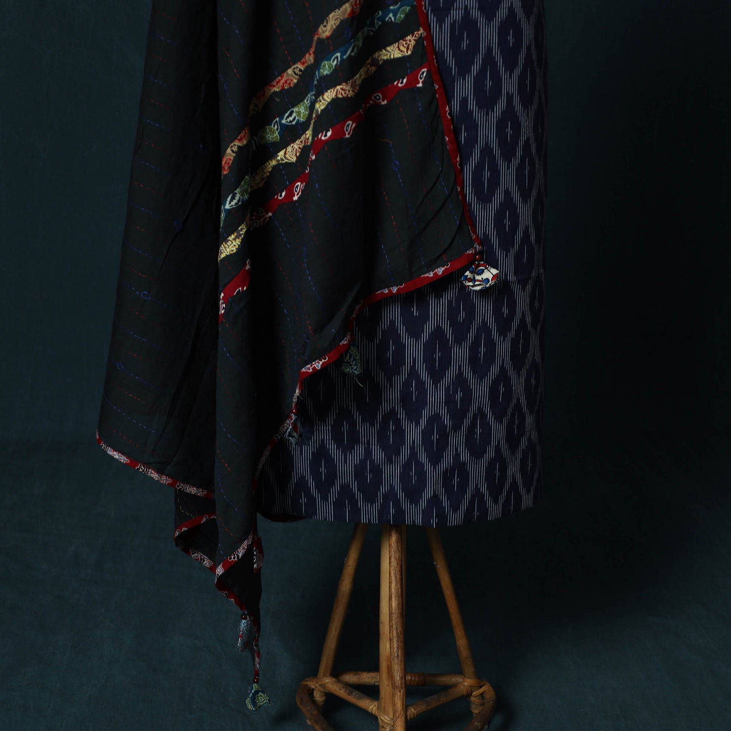 Pochampally Ikat Cotton 2pc Unstitched Dress Material Kurta Set with Jewellery Set 15