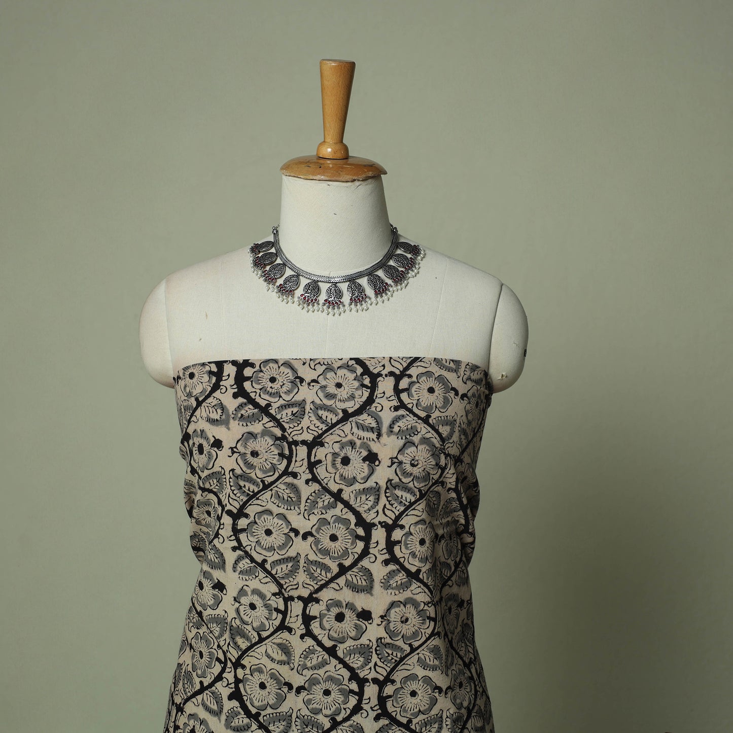 Pedana Kalamkari Hand Block Print Natural Dyed Cotton 3pc Unstitched Dress Material Suit Set 27