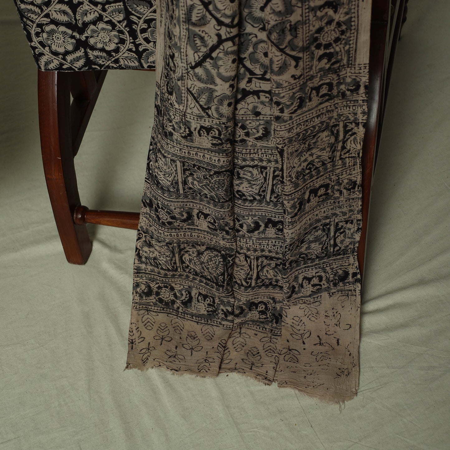 Pedana Kalamkari Hand Block Print Natural Dyed Cotton 3pc Unstitched Dress Material Suit Set 27