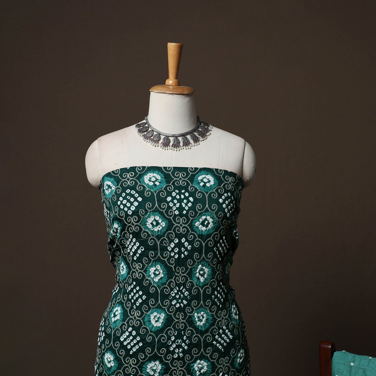 Green - Kutch Tie-Dye Cotton Satin 3pc Unstitched Bandhani Dress Material Suit Set 27