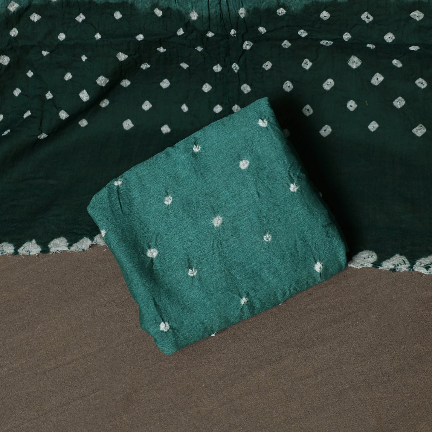 Green - Kutch Tie-Dye Cotton Satin 3pc Unstitched Bandhani Dress Material Suit Set 27