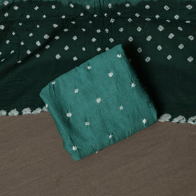 Green - Kutch Tie-Dye Cotton Satin 3pc Unstitched Bandhani Dress Material Suit Set 27