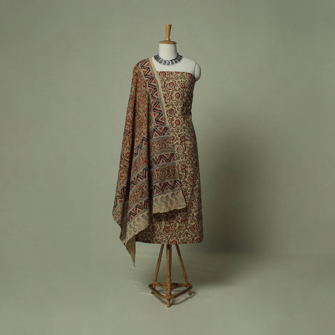 Pedana Kalamkari Hand Block Print Natural Dyed Cotton 3pc Unstitched Dress Material Suit Set 26