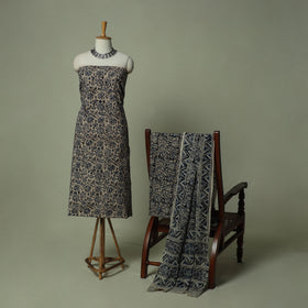 Pedana Kalamkari Hand Block Print Natural Dyed Cotton 3pc Unstitched Dress Material Suit Set 25