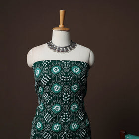 Green - Kutch Tie-Dye Cotton Satin 3pc Unstitched Bandhani Dress Material Suit Set 28