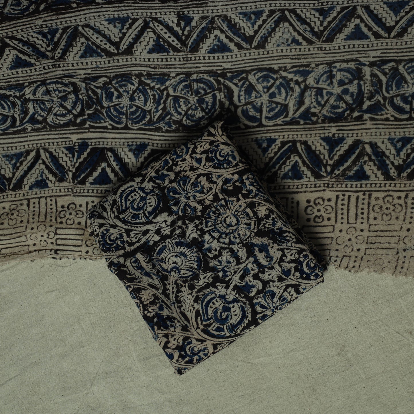 Pedana Kalamkari Hand Block Print Natural Dyed Cotton 3pc Unstitched Dress Material Suit Set 25