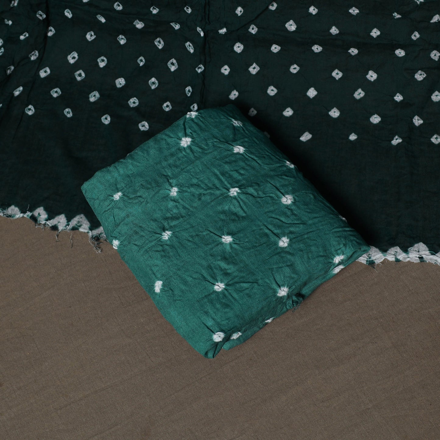 Green - Kutch Tie-Dye Cotton Satin 3pc Unstitched Bandhani Dress Material Suit Set 28