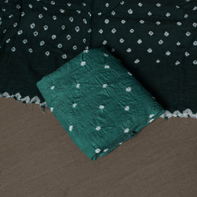Green - Kutch Tie-Dye Cotton Satin 3pc Unstitched Bandhani Dress Material Suit Set 28