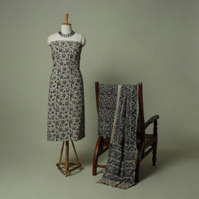 Pedana Kalamkari Hand Block Print Natural Dyed Cotton 3pc Unstitched Dress Material Suit Set 24