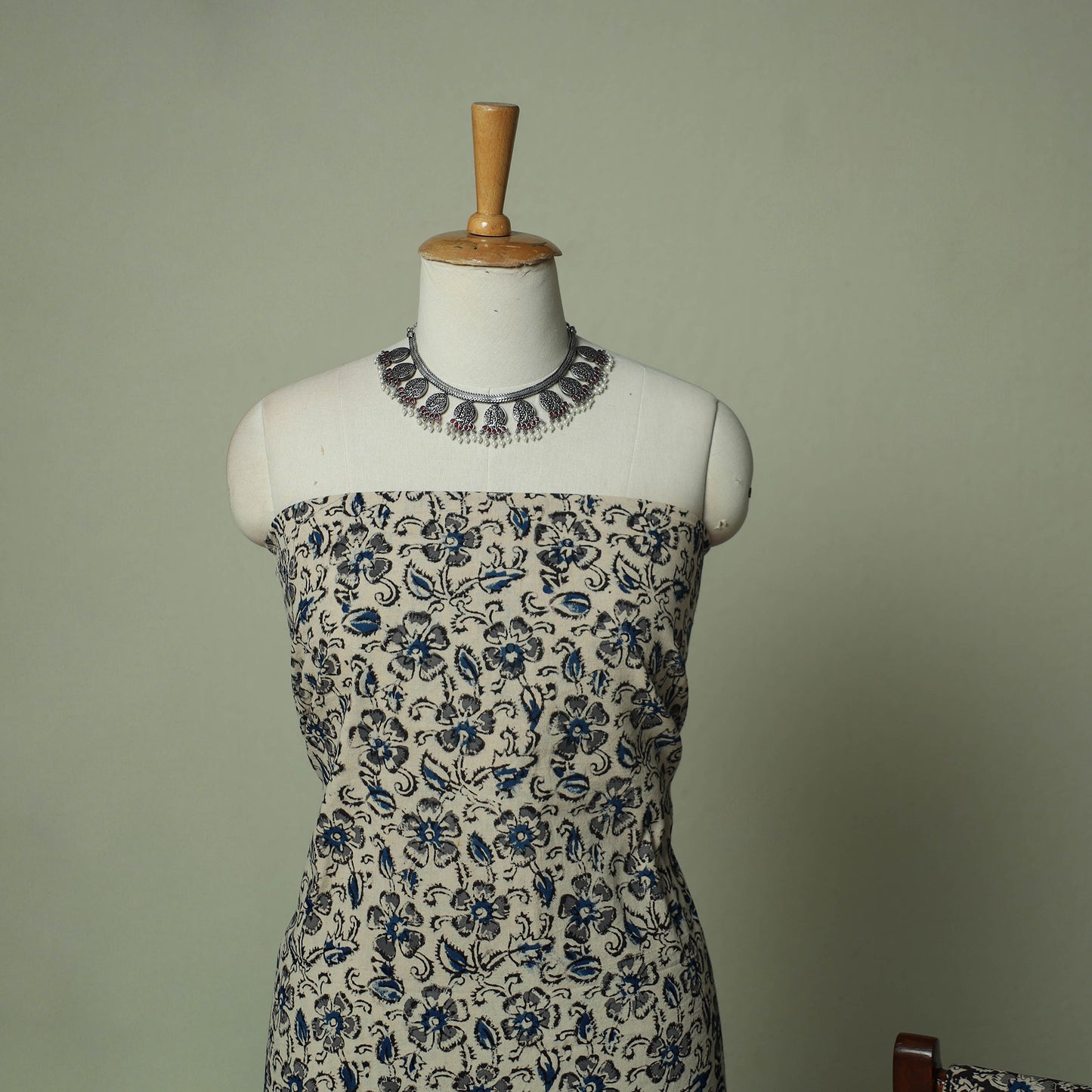 Pedana Kalamkari Hand Block Print Natural Dyed Cotton 3pc Unstitched Dress Material Suit Set 24