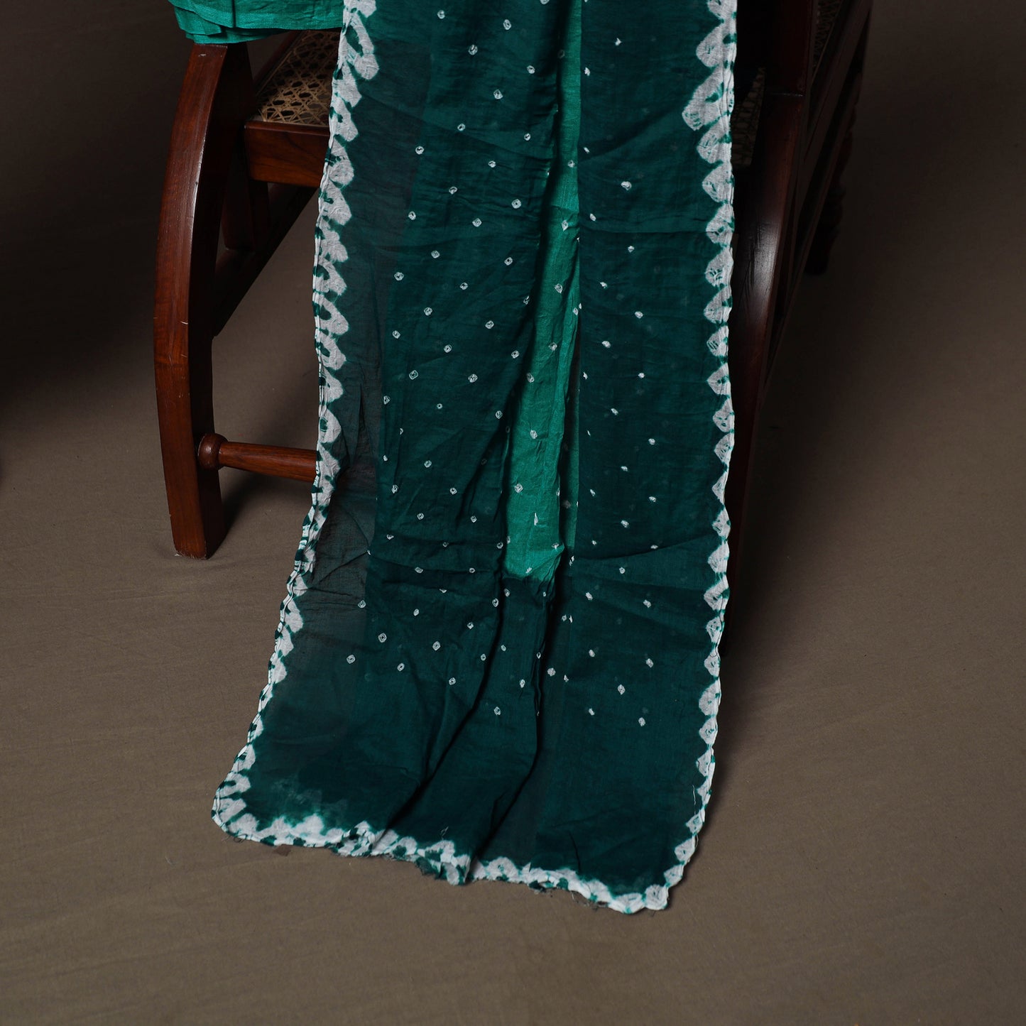 Green - Kutch Tie-Dye Cotton Satin 3pc Unstitched Bandhani Dress Material Suit Set 29