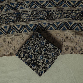Pedana Kalamkari Hand Block Print Natural Dyed Cotton 3pc Unstitched Dress Material Suit Set 24