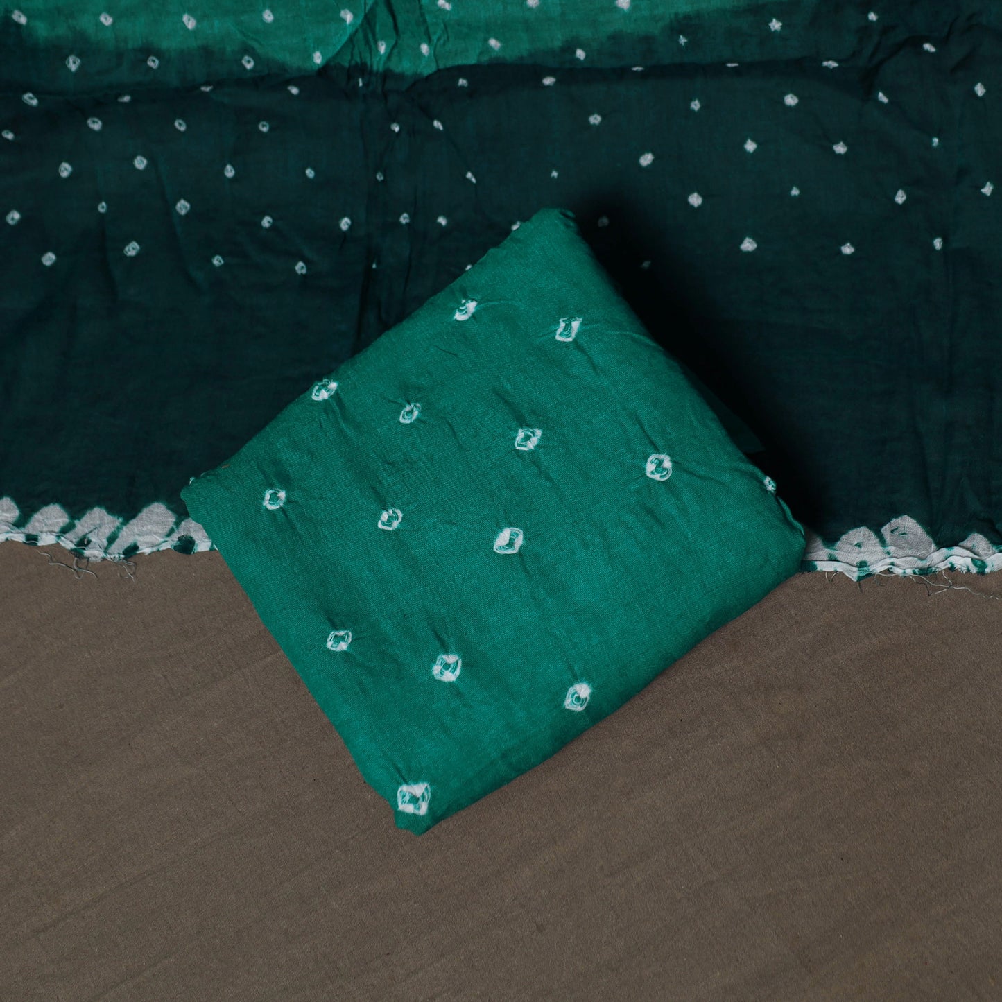 Green - Kutch Tie-Dye Cotton Satin 3pc Unstitched Bandhani Dress Material Suit Set 29