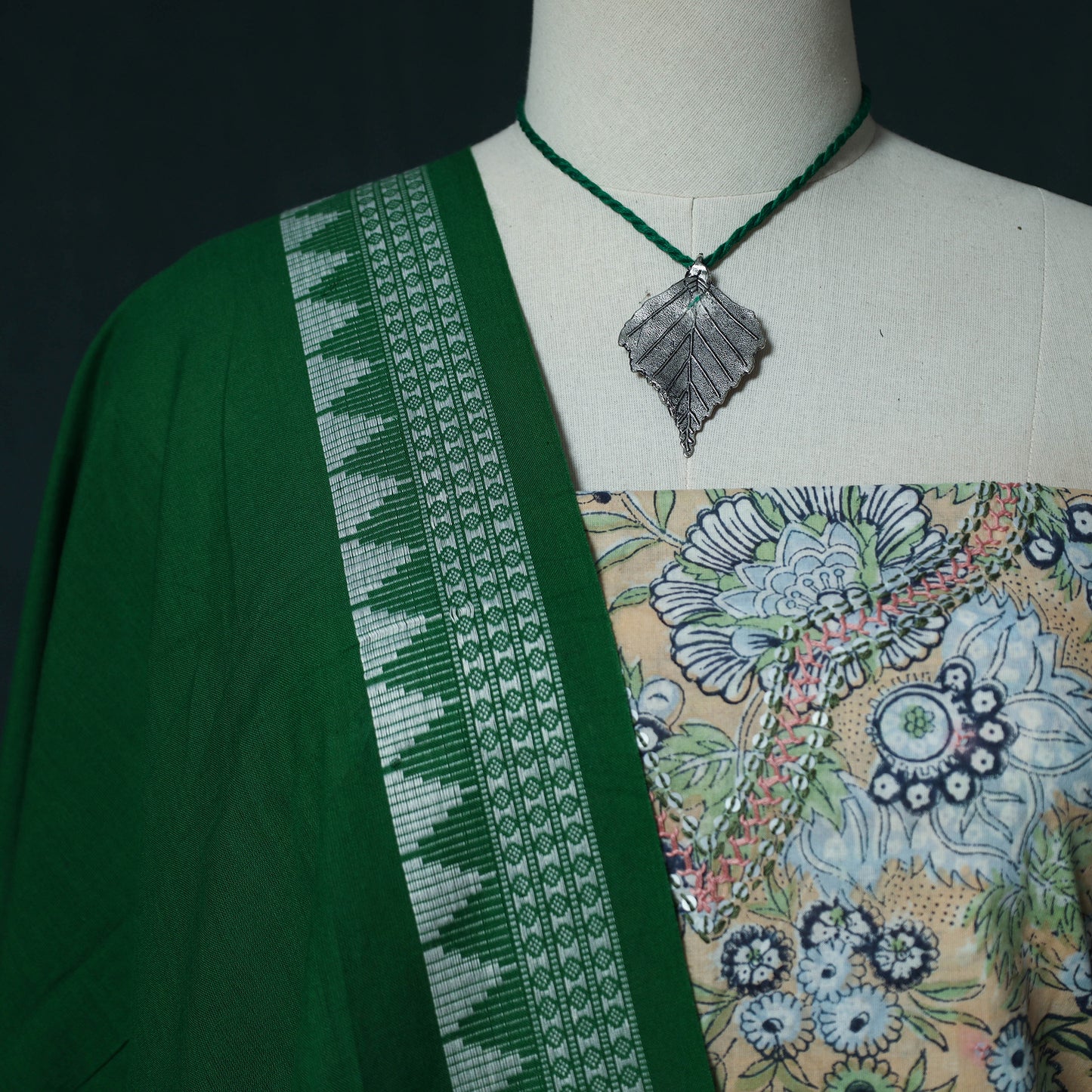 Sanganeri Hand Block Print Cotton 2pc Unstitched Dress Material Kurta Set with Jewellery Set 19