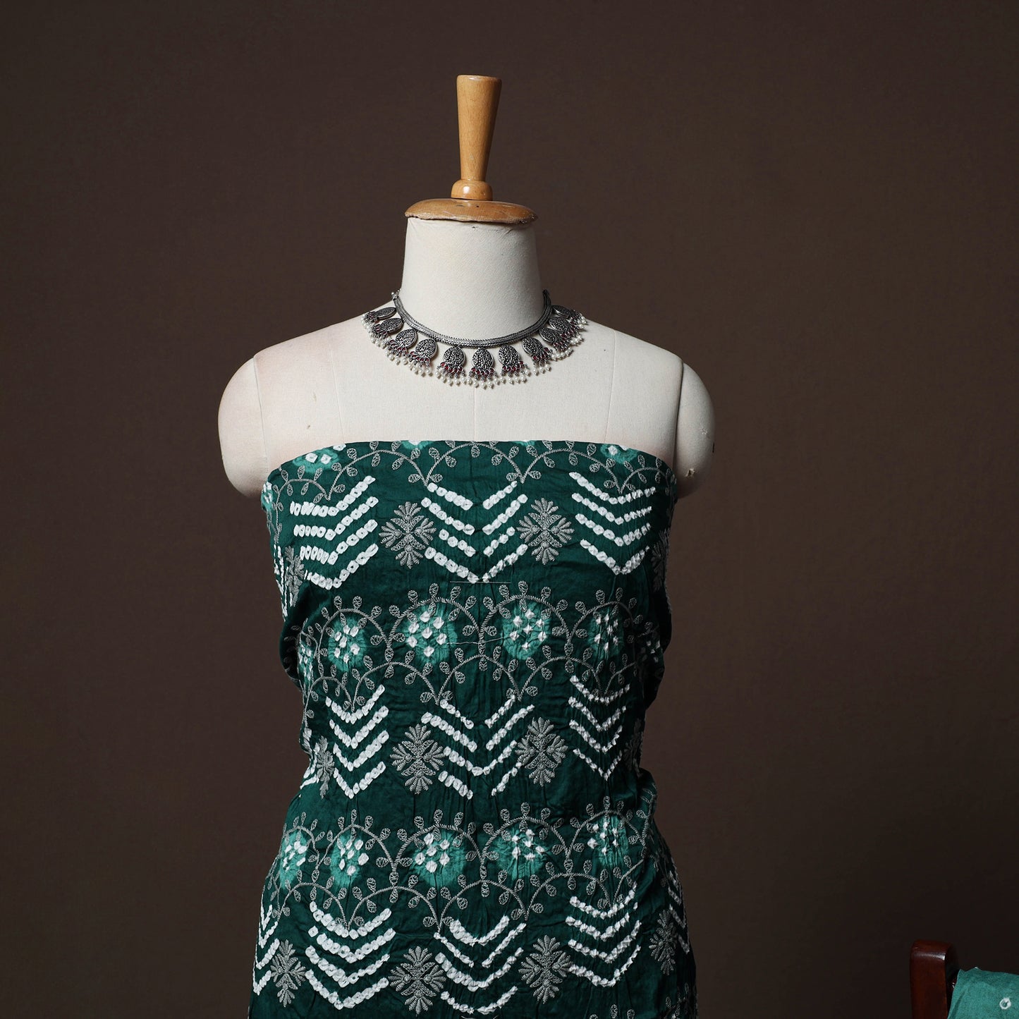 Green - Kutch Tie-Dye Cotton Satin 3pc Unstitched Bandhani Dress Material Suit Set 30