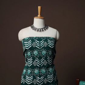 Green - Kutch Tie-Dye Cotton Satin 3pc Unstitched Bandhani Dress Material Suit Set 30