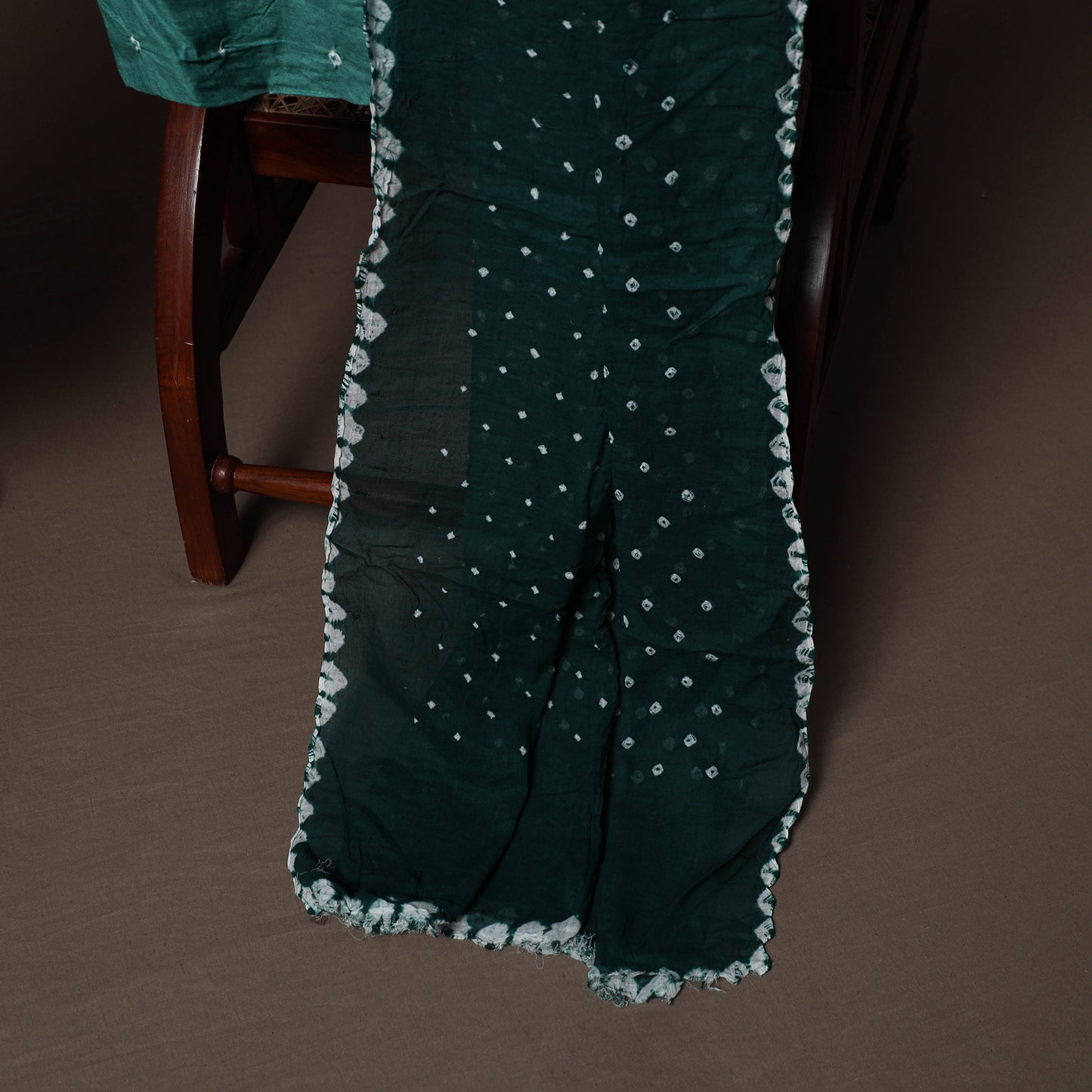 Green - Kutch Tie-Dye Cotton Satin 3pc Unstitched Bandhani Dress Material Suit Set 30