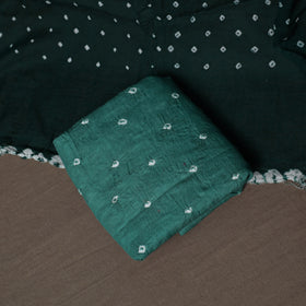Green - Kutch Tie-Dye Cotton Satin 3pc Unstitched Bandhani Dress Material Suit Set 30