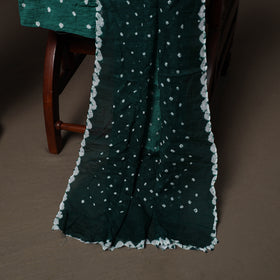 Green - Kutch Tie-Dye Cotton Satin 3pc Unstitched Bandhani Dress Material Suit Set 31