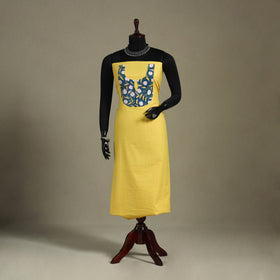 Yellow Unstitched Plain Cotton Kurta Material
