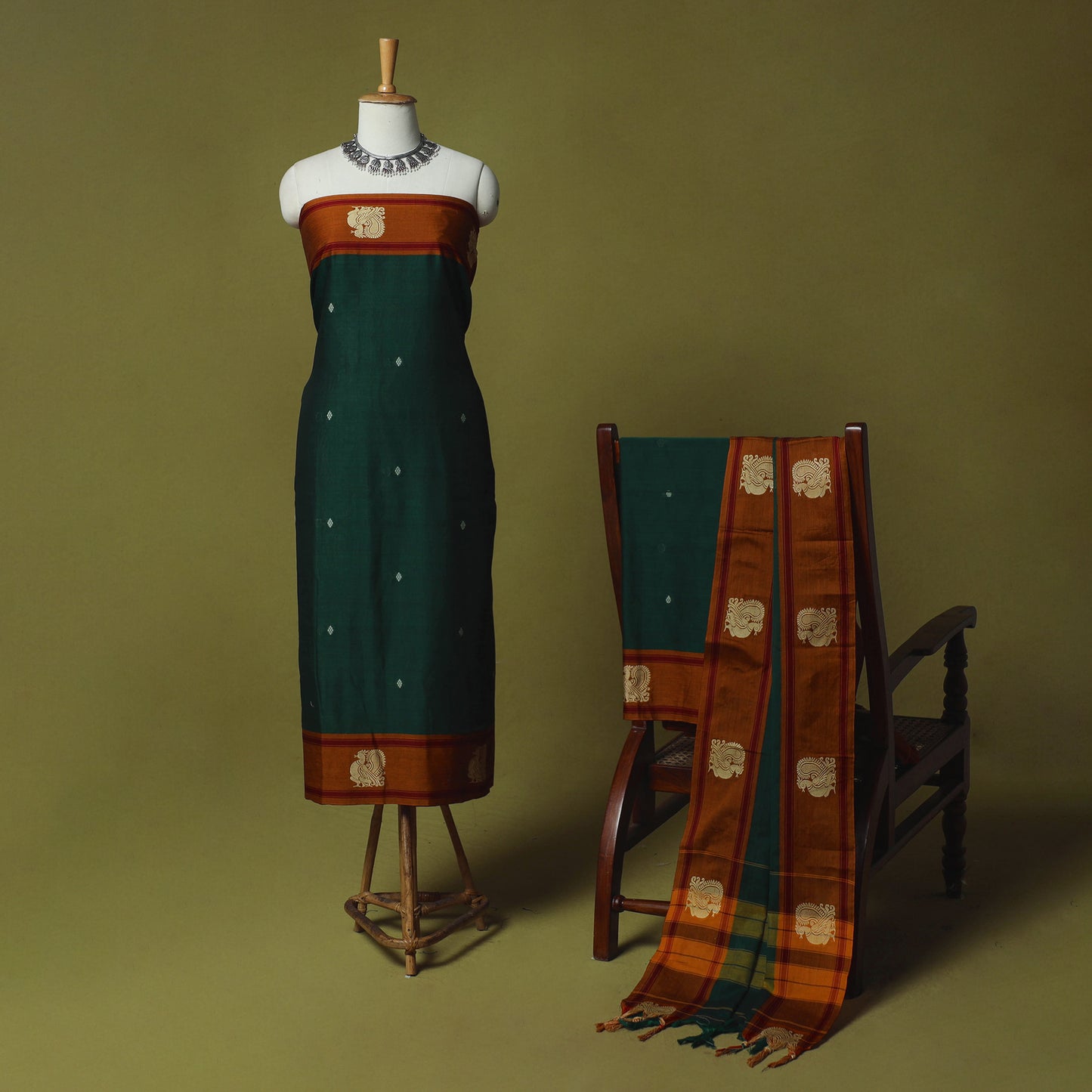 Dharwad Woven Cotton 3pc Unstitched Dress Material Suit Set with Border 01