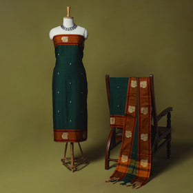 Dharwad Woven Cotton 3pc Unstitched Dress Material Suit Set with Border 01