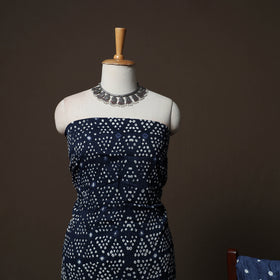 Blue - Kutch Tie-Dye Cotton Satin 3pc Unstitched Bandhani Dress Material Suit Set 32