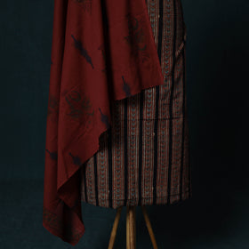 Ajrakh Hand Block Print Natural Dyed Cotton 2pc Unstitched Dress Material Kurta Set with Jewellery Set 16