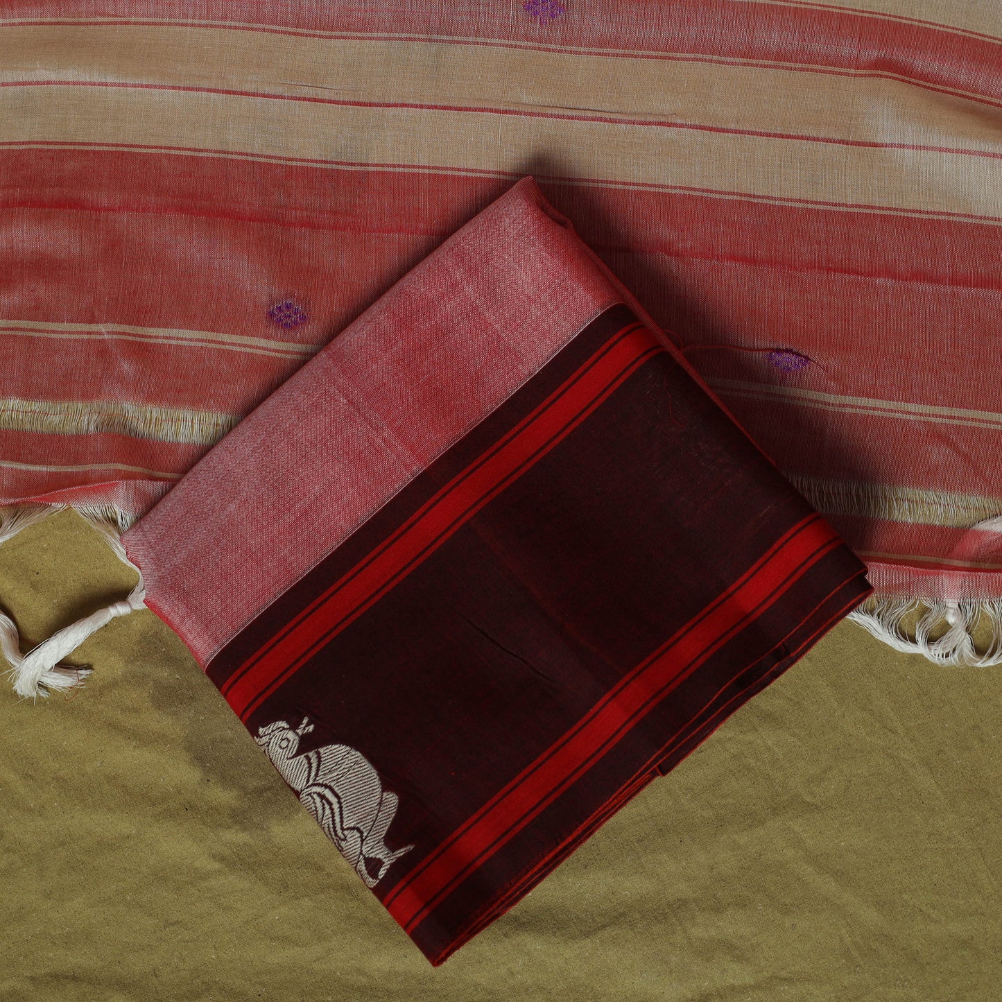 Dharwad Woven Cotton 3pc Unstitched Dress Material Suit Set with Border 03