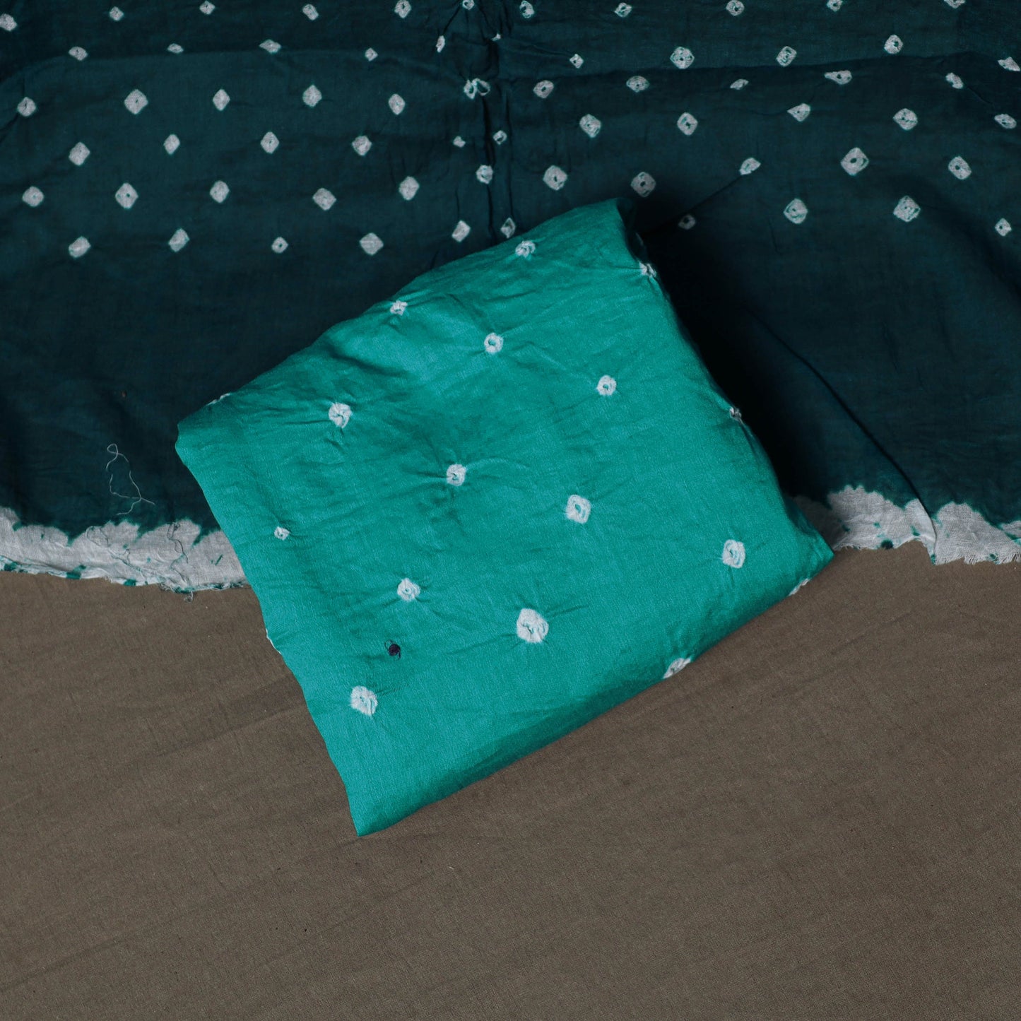 Green - Kutch Tie-Dye Cotton Satin 3pc Unstitched Bandhani Dress Material Suit Set 33