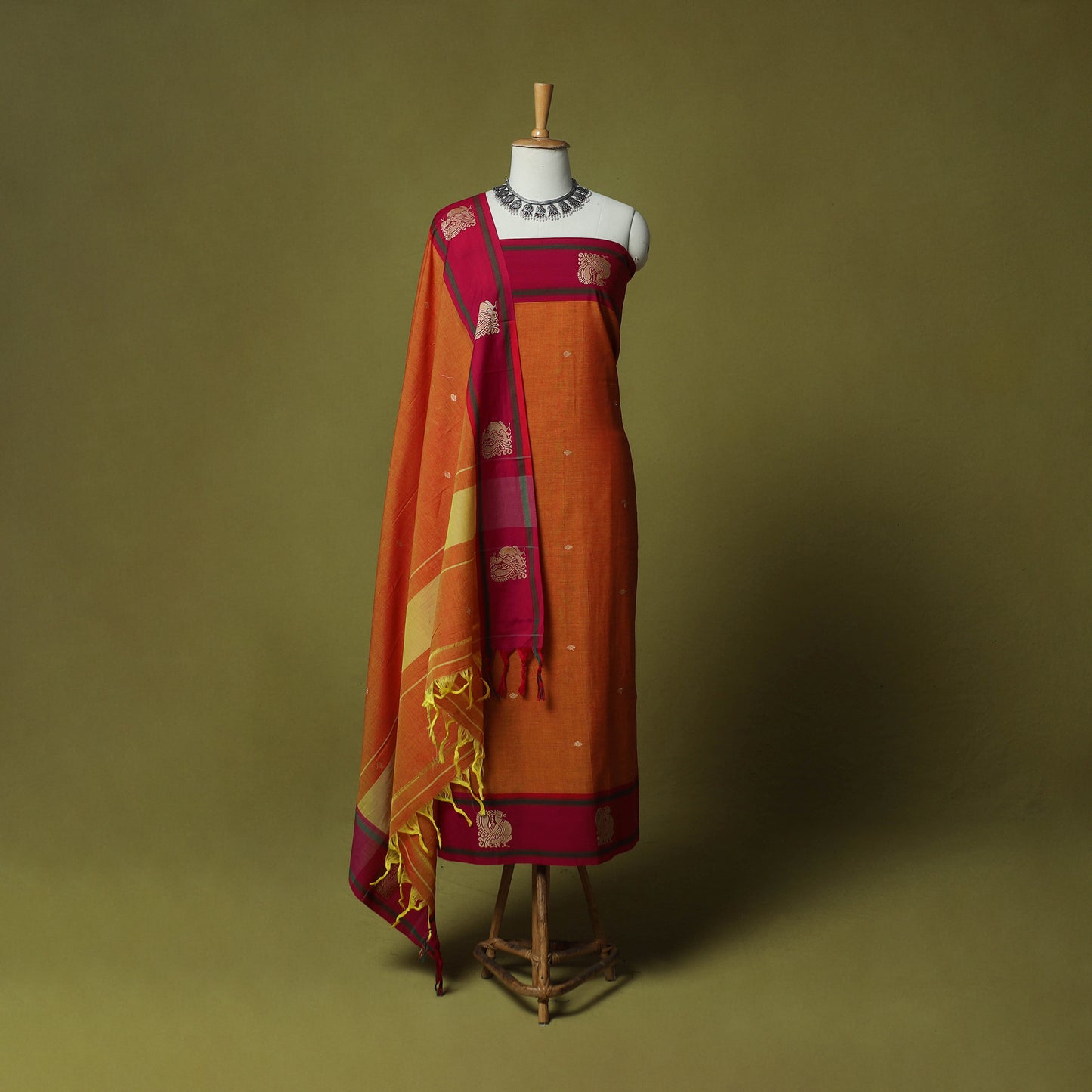 Dharwad Woven Cotton 3pc Unstitched Dress Material Suit Set with Border 04