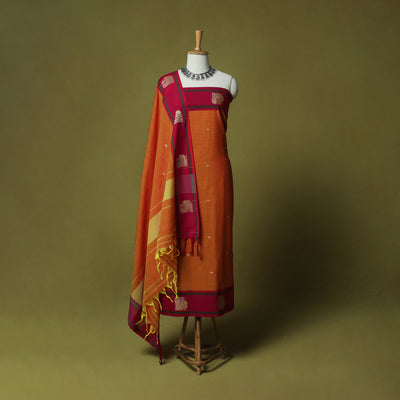 Dharwad Woven Cotton 3pc Unstitched Dress Material Suit Set with Border 04
