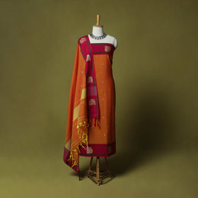 Dharwad Woven Cotton 3pc Unstitched Dress Material Suit Set with Border 04
