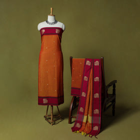 Dharwad Woven Cotton 3pc Unstitched Dress Material Suit Set with Border 04