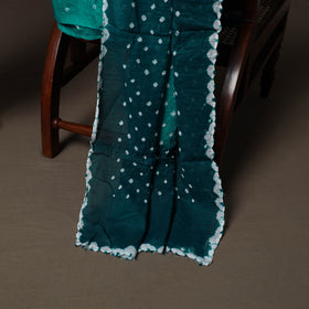 Green - Kutch Tie-Dye Cotton Satin 3pc Unstitched Bandhani Dress Material Suit Set 34