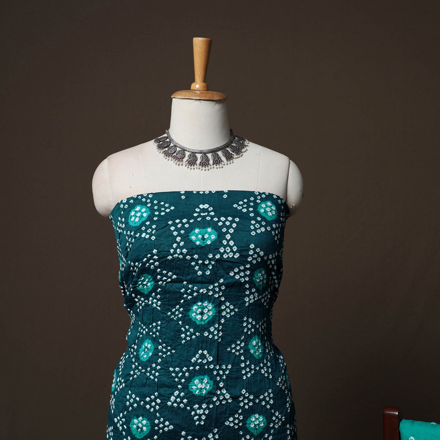 Green - Kutch Tie-Dye Cotton Satin 3pc Unstitched Bandhani Dress Material Suit Set 34