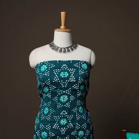Green - Kutch Tie-Dye Cotton Satin 3pc Unstitched Bandhani Dress Material Suit Set 34