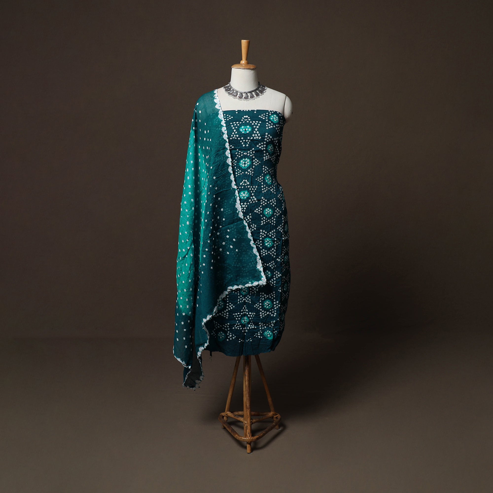 silk bandhani dress material Green Modal Silk Bandhani Dress Material Ambadal - Modal Silk - Bandhani -  Ajrak