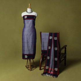Dharwad Woven Cotton 3pc Unstitched Dress Material Suit Set with Border 05