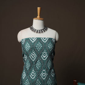 Green - Kutch Tie-Dye Cotton Satin 3pc Unstitched Bandhani Dress Material Suit Set 35