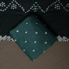 Green - Kutch Tie-Dye Cotton Satin 3pc Unstitched Bandhani Dress Material Suit Set 35