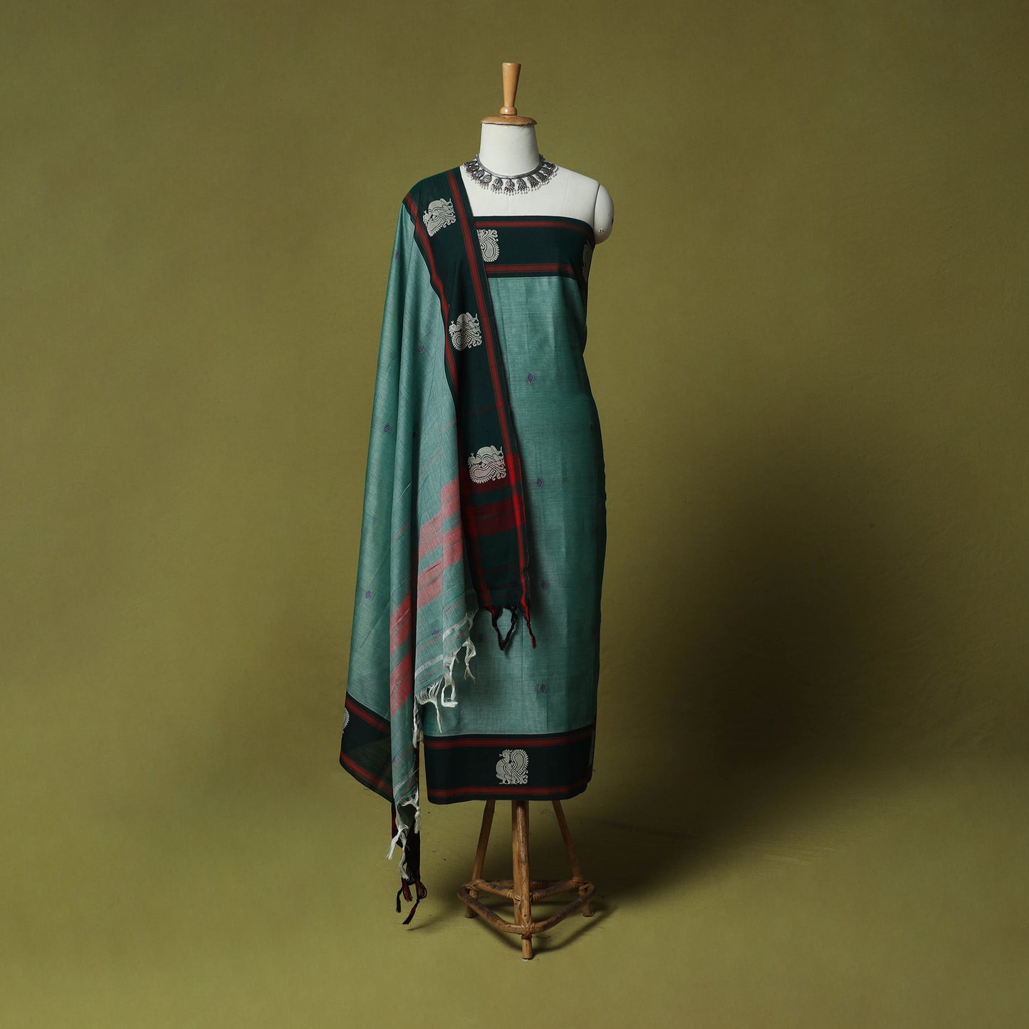 Dharwad Woven Cotton 3pc Unstitched Dress Material Suit Set with Border 06