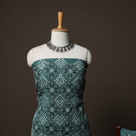Green - Kutch Tie-Dye Cotton Satin 3pc Unstitched Bandhani Dress Material Suit Set 36