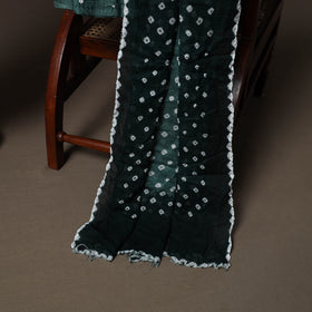Green - Kutch Tie-Dye Cotton Satin 3pc Unstitched Bandhani Dress Material Suit Set 36